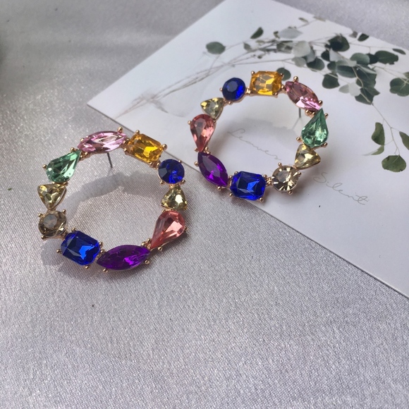 'Living' Round Rhinestone Fun Hoop Earrings - Picture 6 of 7